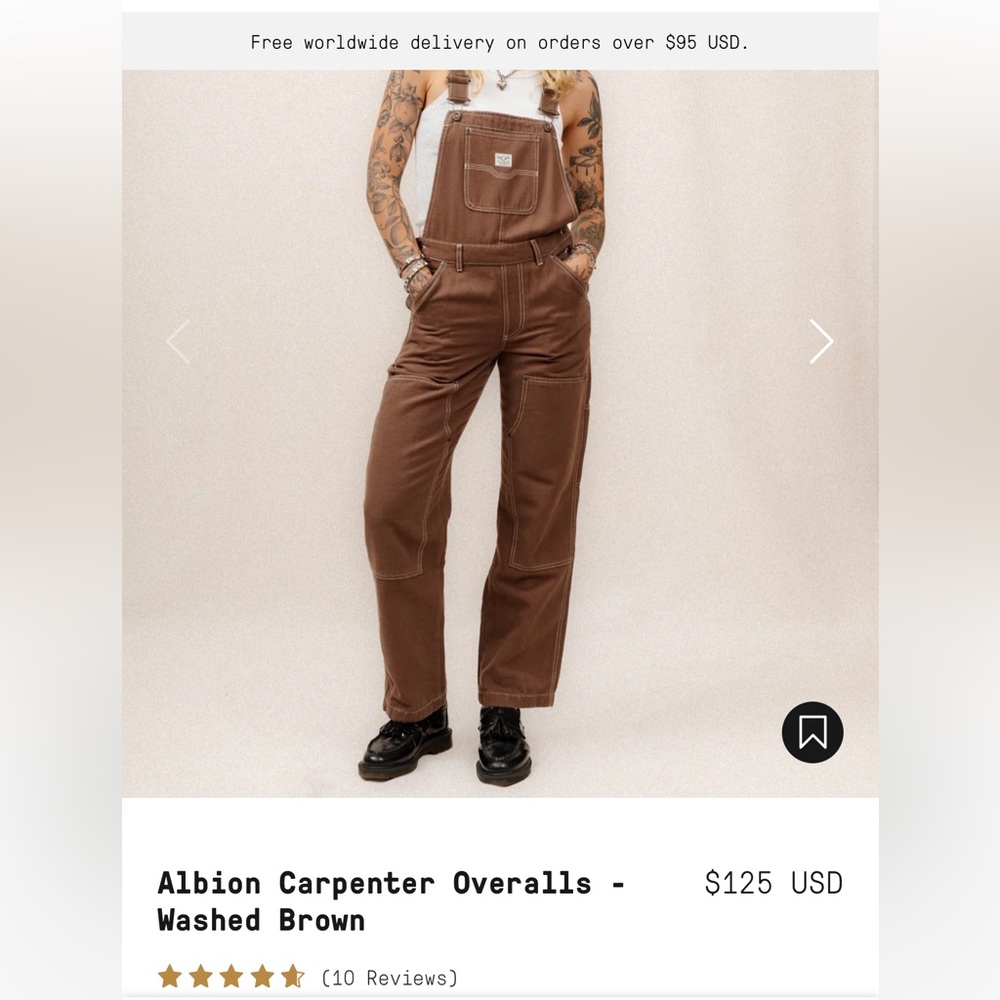 P&CO: Albion Carpenter Overalls - Washed Brown size Uk 10